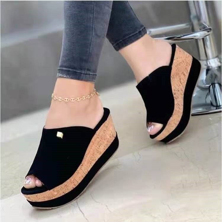 Women Slippers Summer 2022 Platform Wedges Mid Heels Fashion Slides Beach Outdoor Ladies Shoes