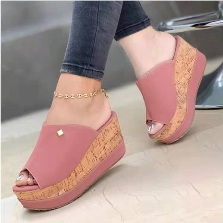 Women Slippers Summer 2022 Platform Wedges Mid Heels Fashion Slides Beach Outdoor Ladies Shoes