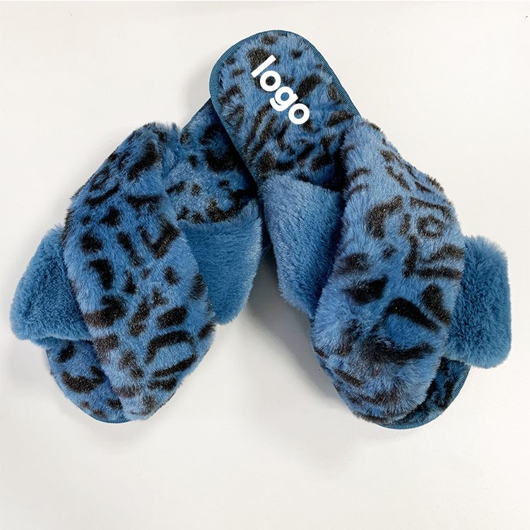 Wholesale Hot Sale Spring Autumn Winter Women's Elegant Leopard Print Indoor Outdoor Furry Cross Strap Slides Slippers