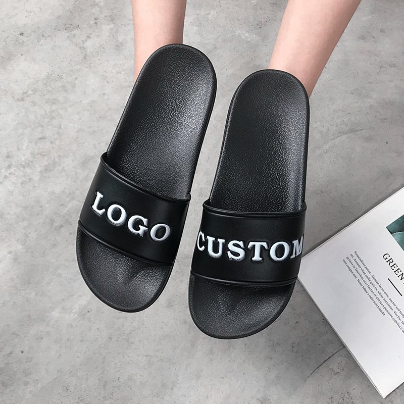 China cheap Custom Plus size beach Slides with logo mens Soft Sport black blank Slides slippers adult unisex
