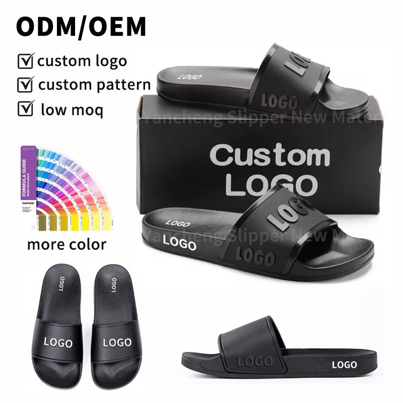 China cheap Custom Plus size beach Slides with logo mens Soft Sport black blank Slides slippers adult unisex