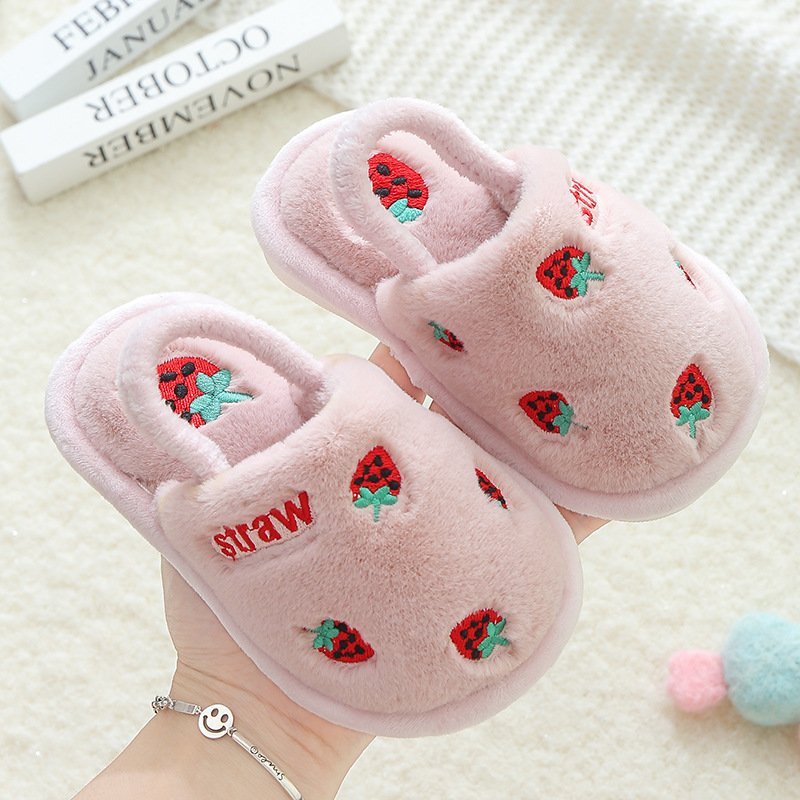 Newest shoes furry slides slipper faux fur plush indoor baby wears children anti-ski shoes kids toddler size babies fur sandals