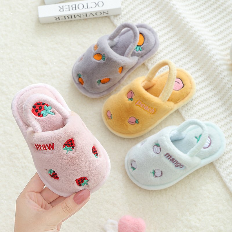 Newest shoes furry slides slipper faux fur plush indoor baby wears children anti-ski shoes kids toddler size babies fur sandals
