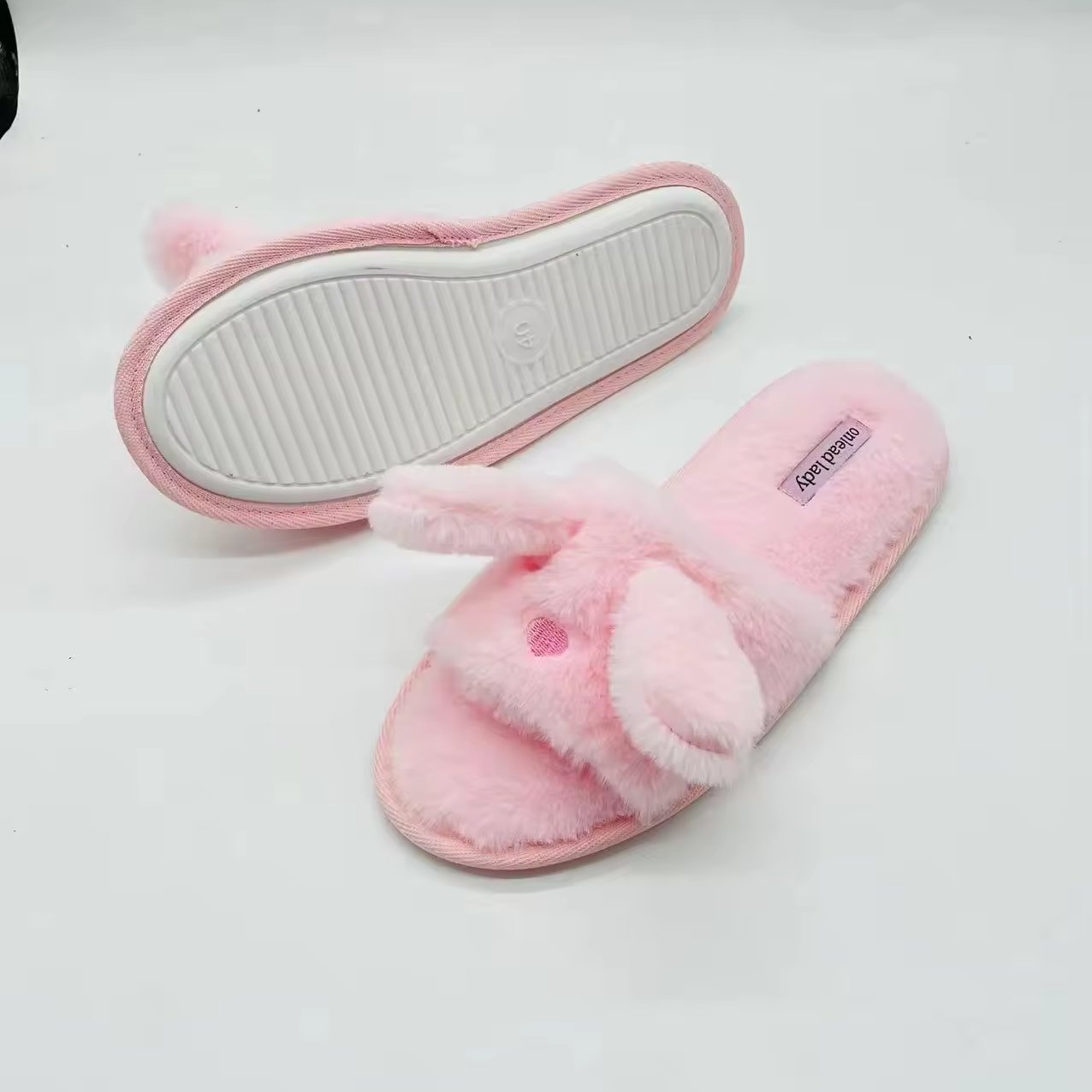 House Slippers for Women Fluffy Open Toe Memory Foam Slip on Anti-Skid Sole Cute Animal Slides Slippers