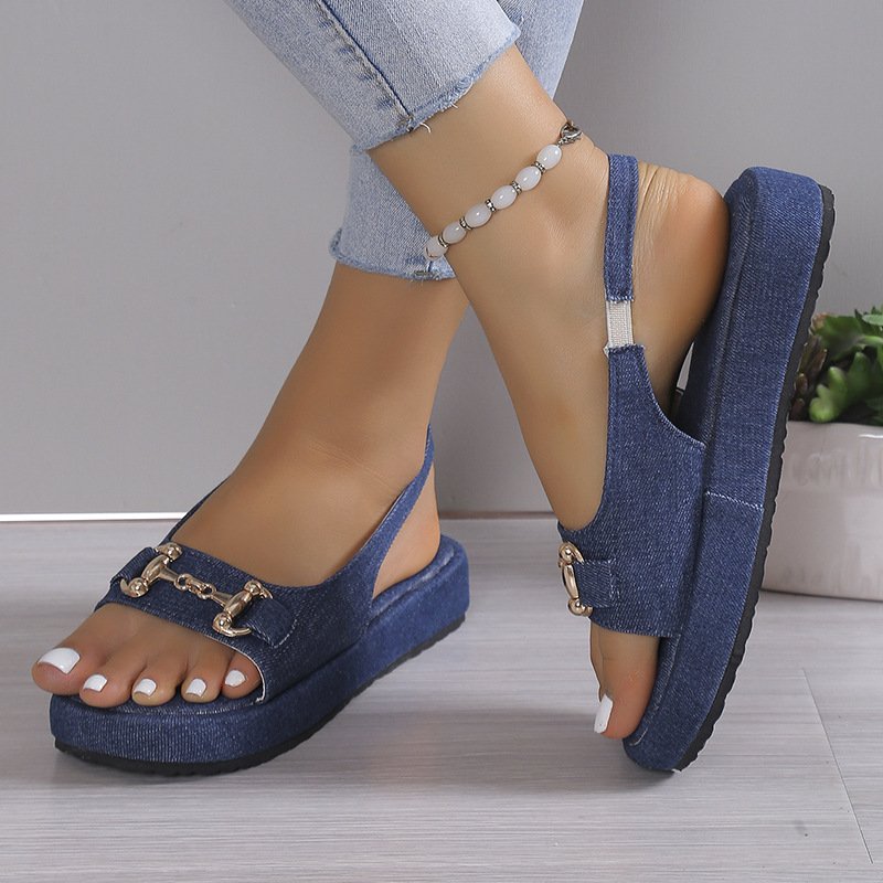 2024 new women's fashion increase thick bottom chain leisure sandals plus-size women's shoes platform with metal sandals
