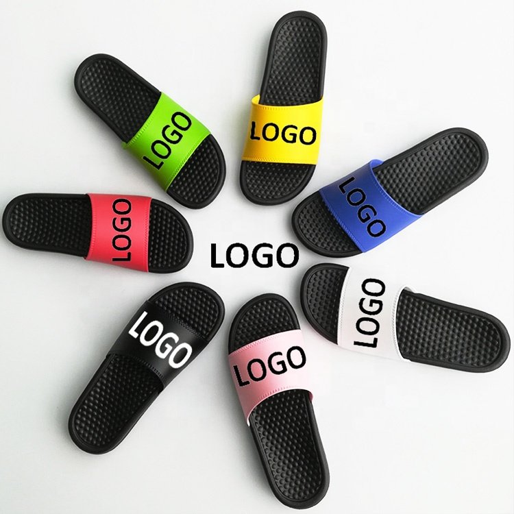 NEW printed logo flat strap multi-colour slippers simple custom numbers letters slides massage bottom pvc anti-slip slippers