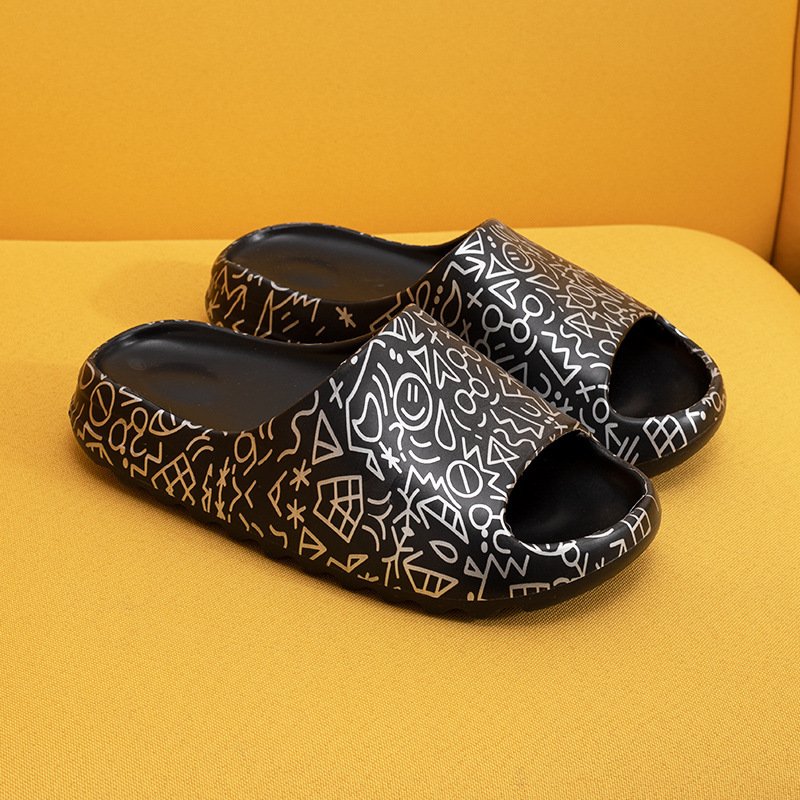 Hot Selling Thick Sole Unisex Cartoon Graffiti Non-Slip Cloud Pillow Slippers Slides For Women Men