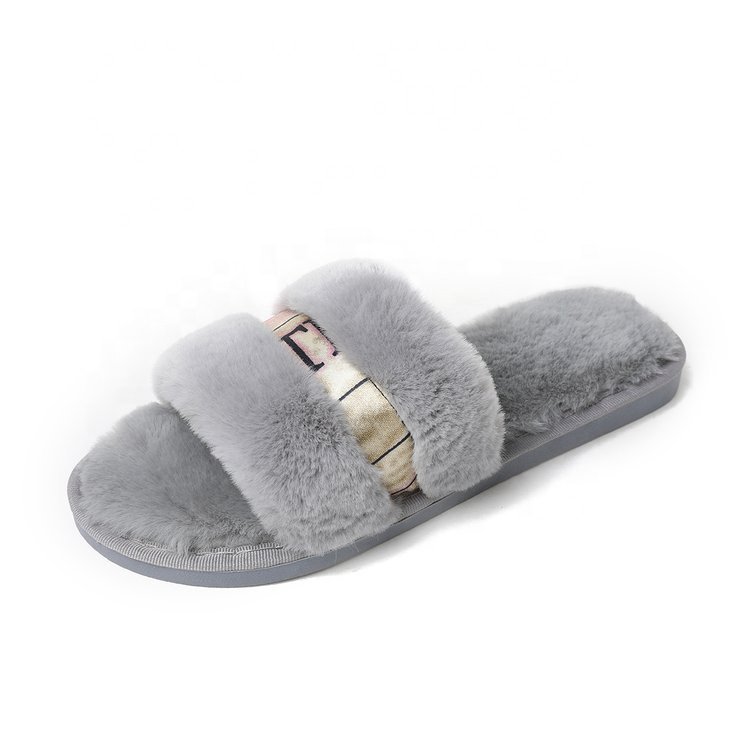 Indoor Outdoor Open Toe Sandals Plush Faux Fur Slippers Luxury Winter Slides Wholesale Glitter Belt Decoration Soft Sole Lady