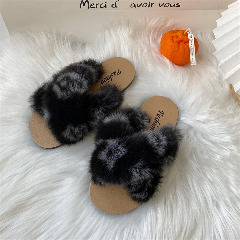 New Arrival Fashion Trend Women Cozy Indoor Outdoor Autumn Winter Leopard Print Fur Slide Slippers
