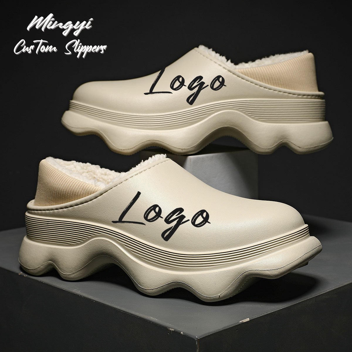 Wholesale Winter Outdoor Snow Shoes Custom Warm Cotton Plush Slippers Customized Slides Sandals Logo Custom