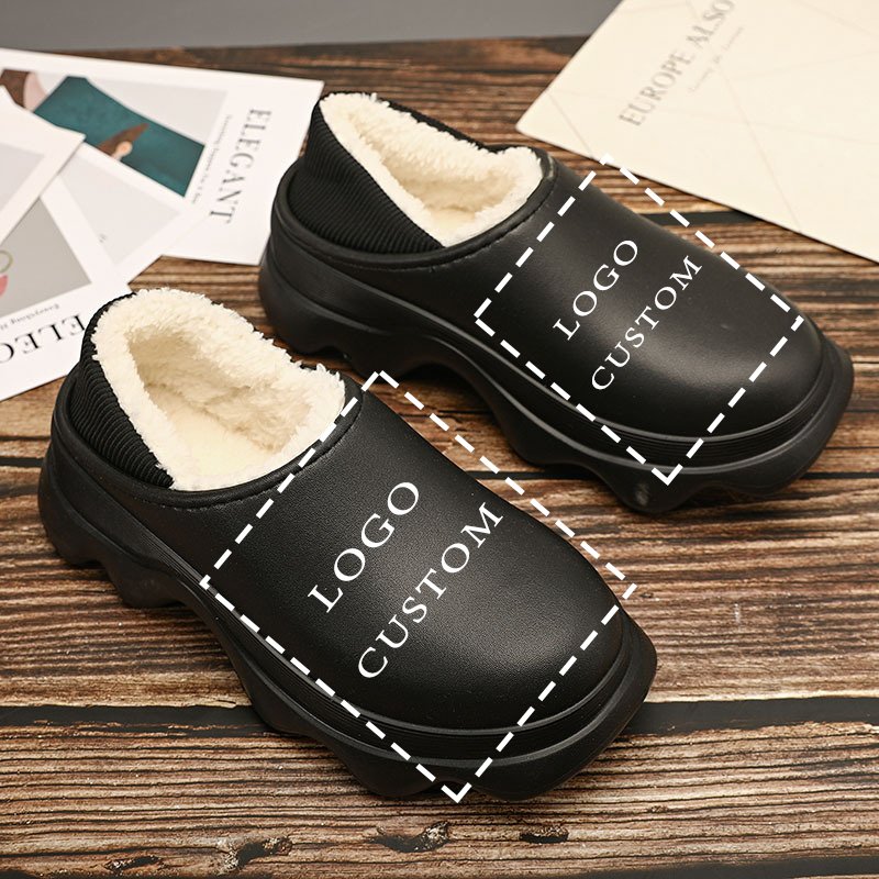 Wholesale Winter Outdoor Snow Shoes Custom Warm Cotton Plush Slippers Customized Slides Sandals Logo Custom