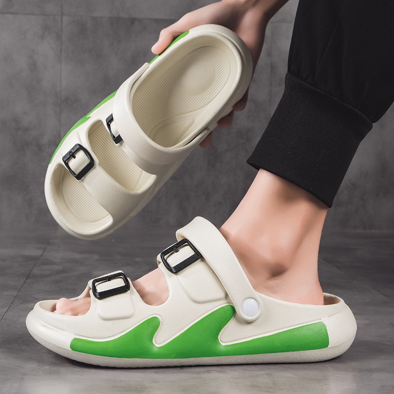 Lightweight Casual Mens Slides Shoes Thick-Soled Double Strap Eva Flip Flops Custom Logo Slides Slipper Beach Sandals Men