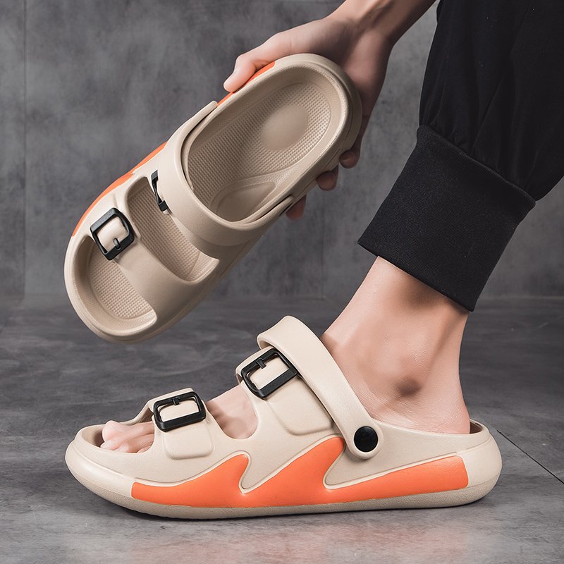 Lightweight Casual Mens Slides Shoes Thick-Soled Double Strap Eva Flip Flops Custom Logo Slides Slipper Beach Sandals Men