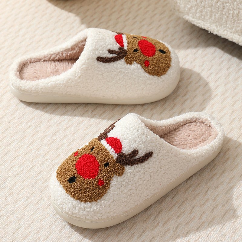 2024 Christmas Fur Slippers Custom Pattern and Color Indoor Couple's Slippers Women's Winter Comfortable Warm Cotton Slippers