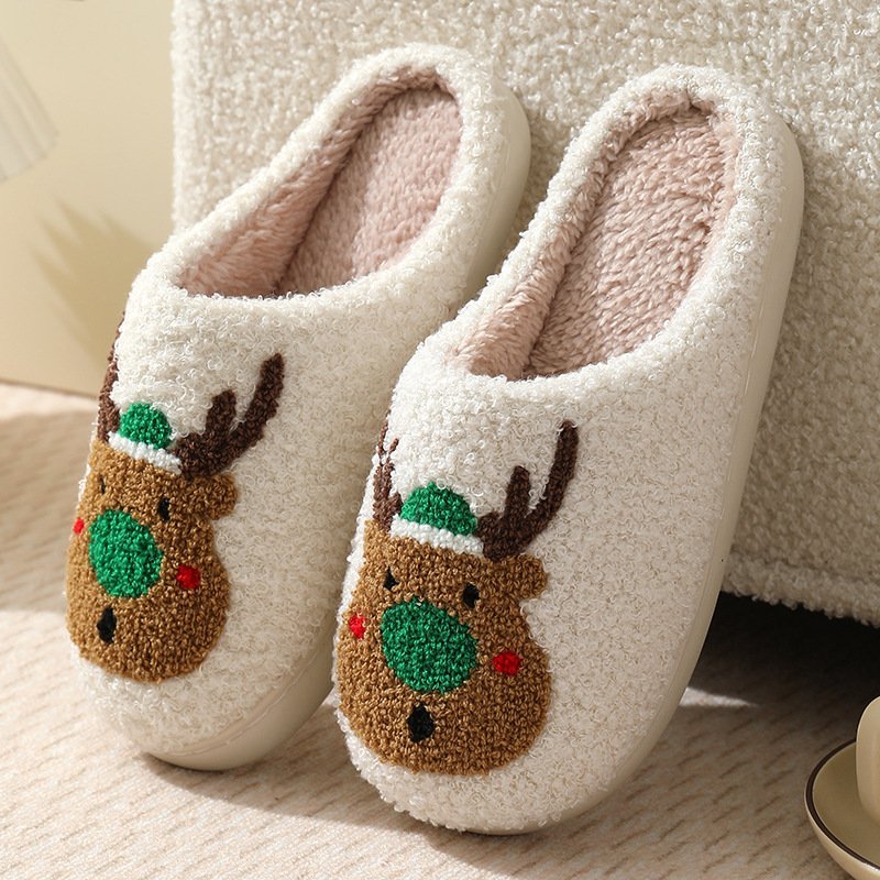 2024 Christmas Fur Slippers Custom Pattern and Color Indoor Couple's Slippers Women's Winter Comfortable Warm Cotton Slippers