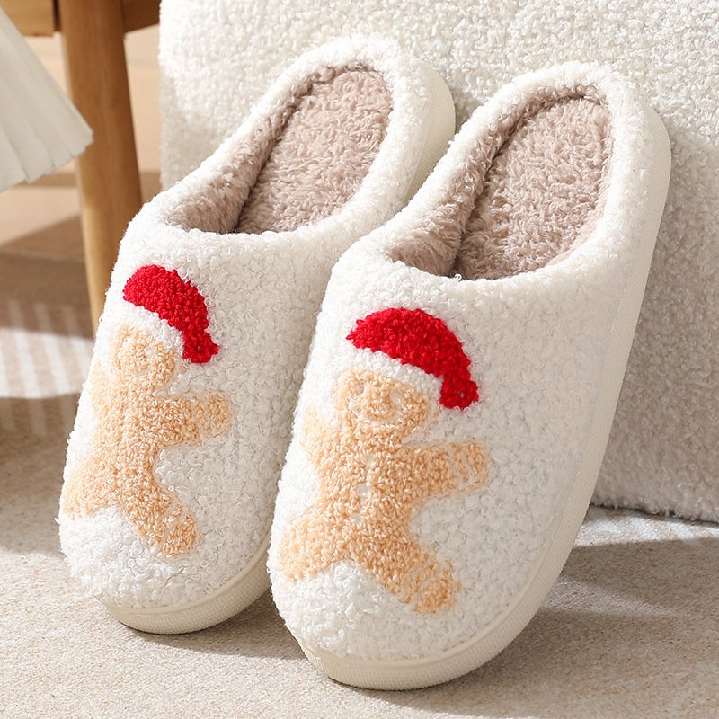 2024 Christmas Fur Slippers Custom Pattern and Color Indoor Couple's Slippers Women's Winter Comfortable Warm Cotton Slippers
