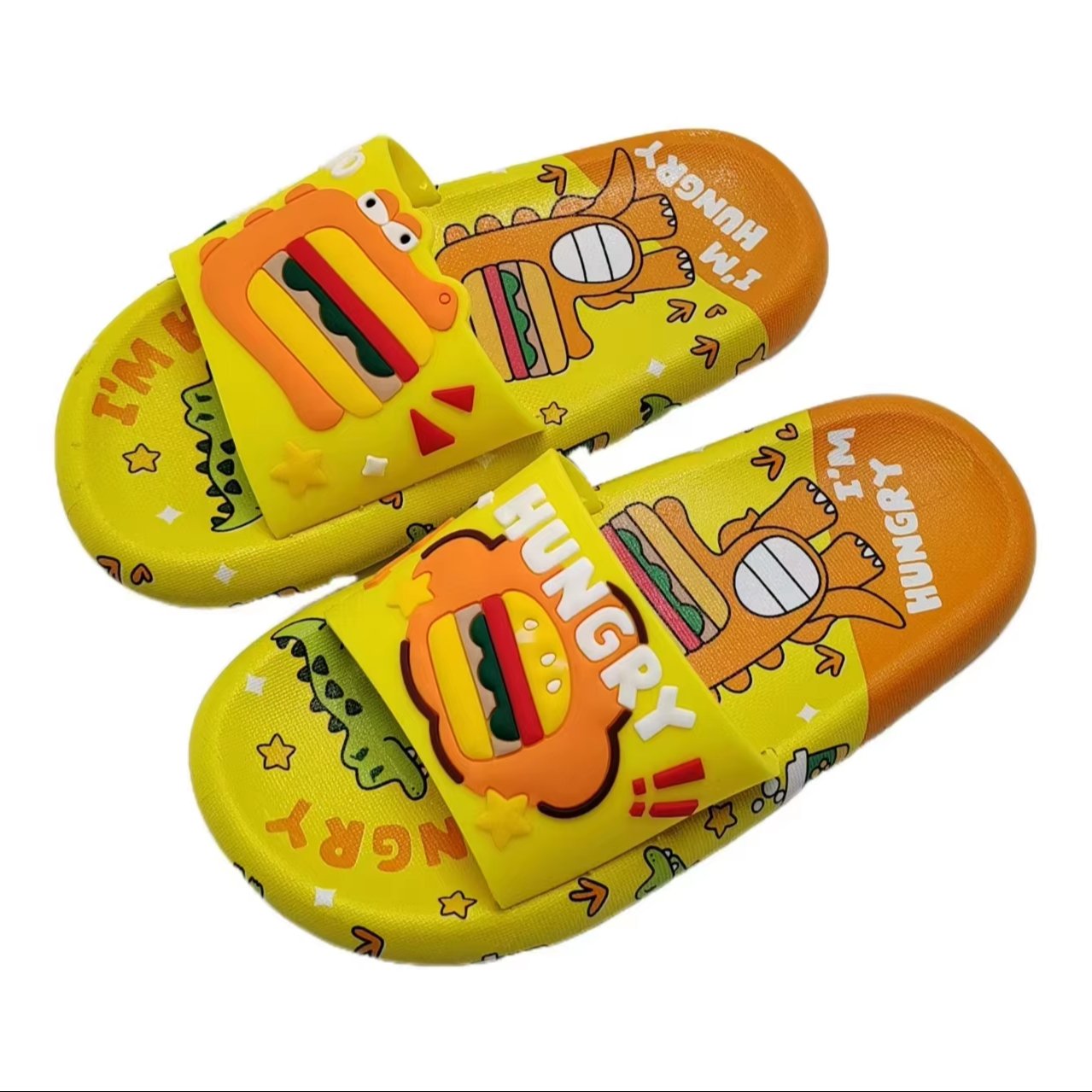 Unisex Children's Summer Cartoon Dinosaur Slippers Non-Slip Home Bath Sandals with Soft PVC Insole Flat Design for Boys Girls