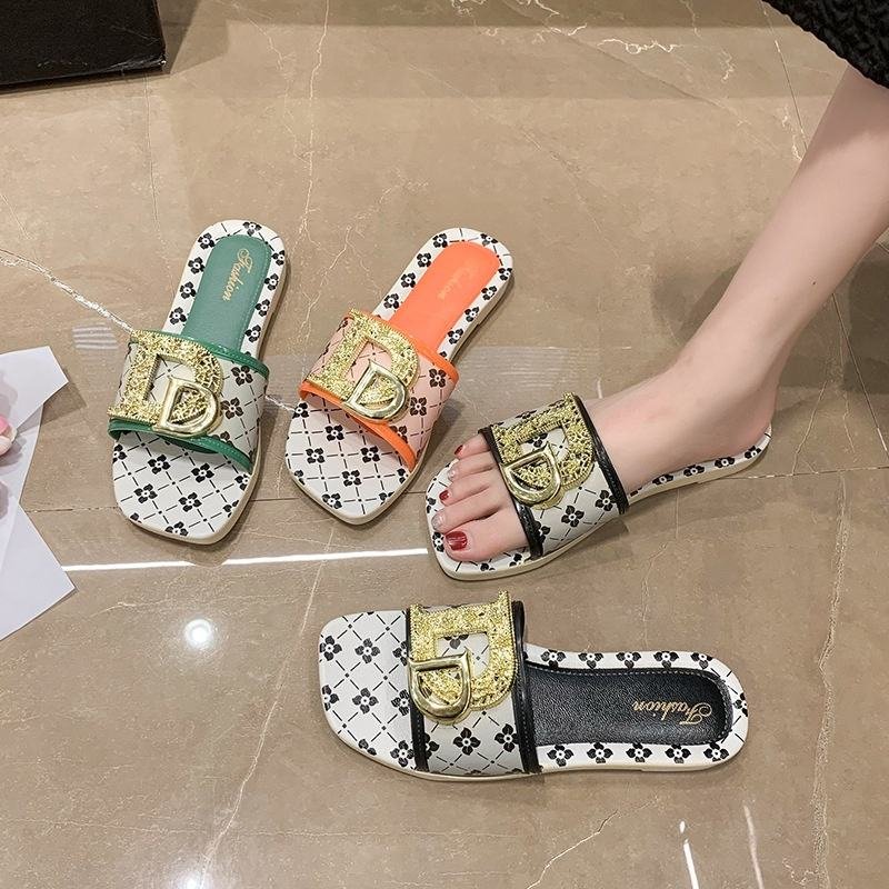 2024 New Ladies Slippers Square Head Single Strap Women's Slippers Open Toe PVC EVA Flat Sandals For Women And Ladies