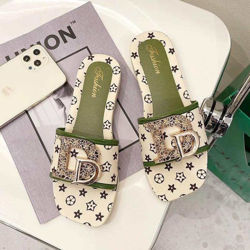 2024 New Ladies Slippers Square Head Single Strap Women's Slippers Open Toe PVC EVA Flat Sandals For Women And Ladies