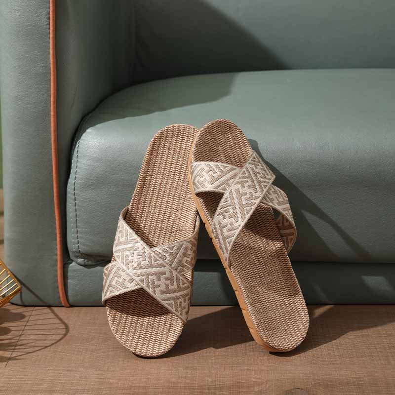 Factory Directly Sale Indoor Hemp Slippers Summer Flax Light Weight Breathable Ladies Slide Slippers