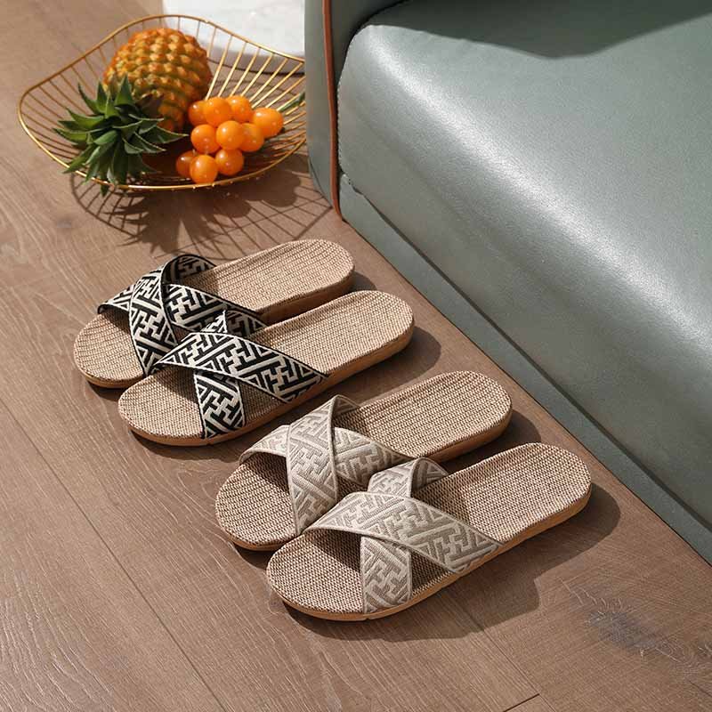 Factory Directly Sale Indoor Hemp Slippers Summer Flax Light Weight Breathable Ladies Slide Slippers