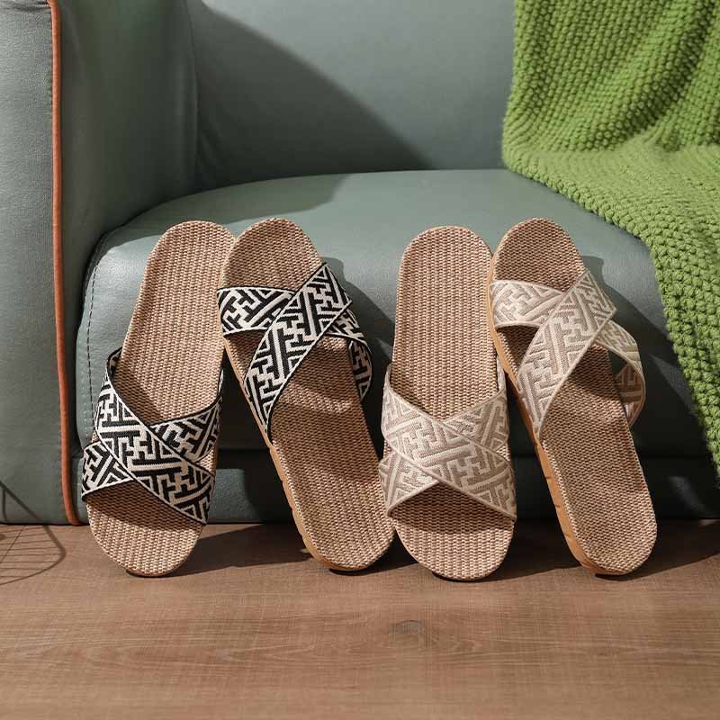 Factory Directly Sale Indoor Hemp Slippers Summer Flax Light Weight Breathable Ladies Slide Slippers