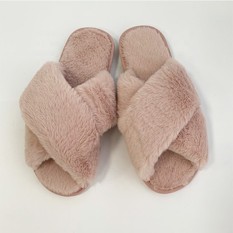 Custom Logo Most Selling Winter cross strap open toe comfortable House Soft Sole Women Indoor Slippers