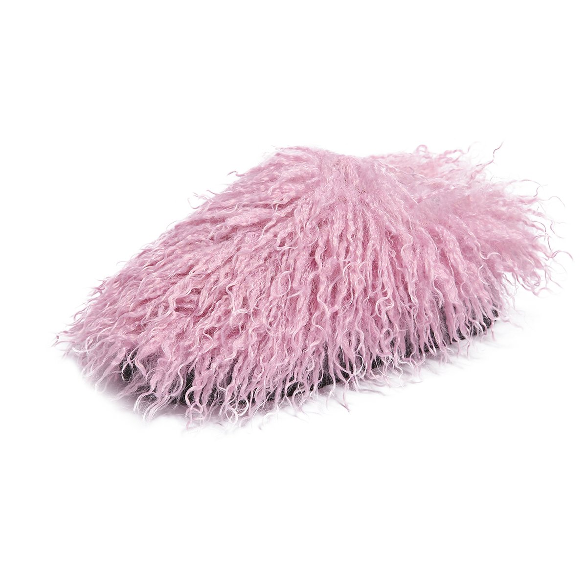 Hot selling Women Curly Long Hair Real Mongolian Sheep Fur Slides Slippers Long hair dragon fruit color