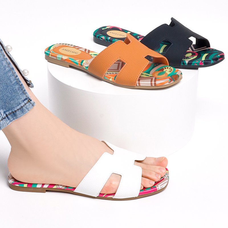 2023 Summer New Fashion Insole Flower Printed Flat Sandals Classic Hollow Out Designer Sandals Shoes Women Slipper Slide Sandal
