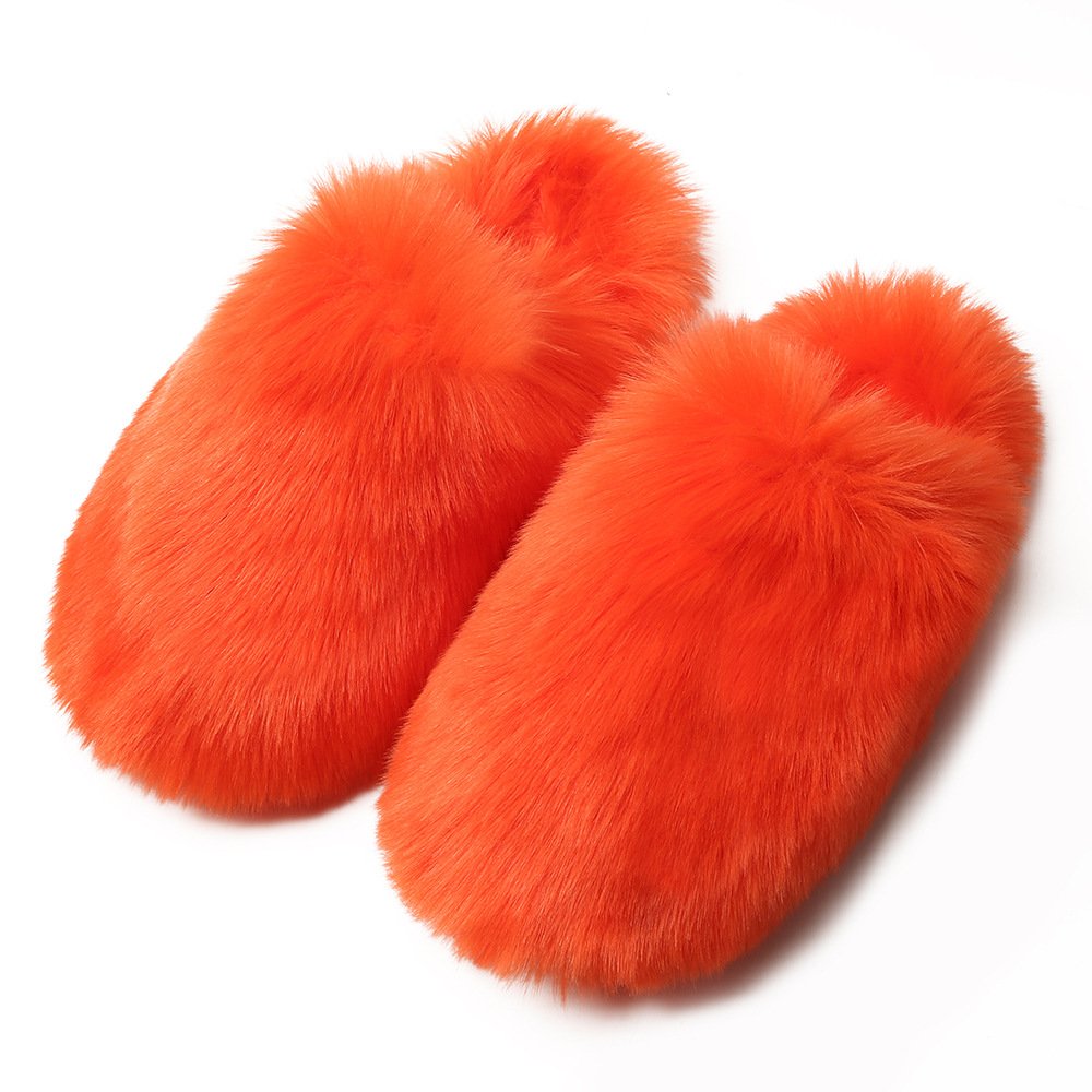 Wholesale fashion warm plush fluffy shoes winter faux fur house slippers women