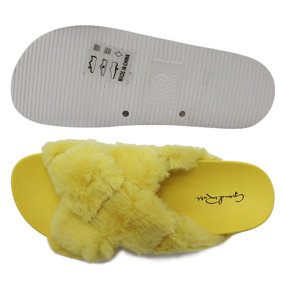 GRS Ex-LA warehouse Lady Winter Fashion Faux Fur Slippers cross upper slide home warm Flat sandal