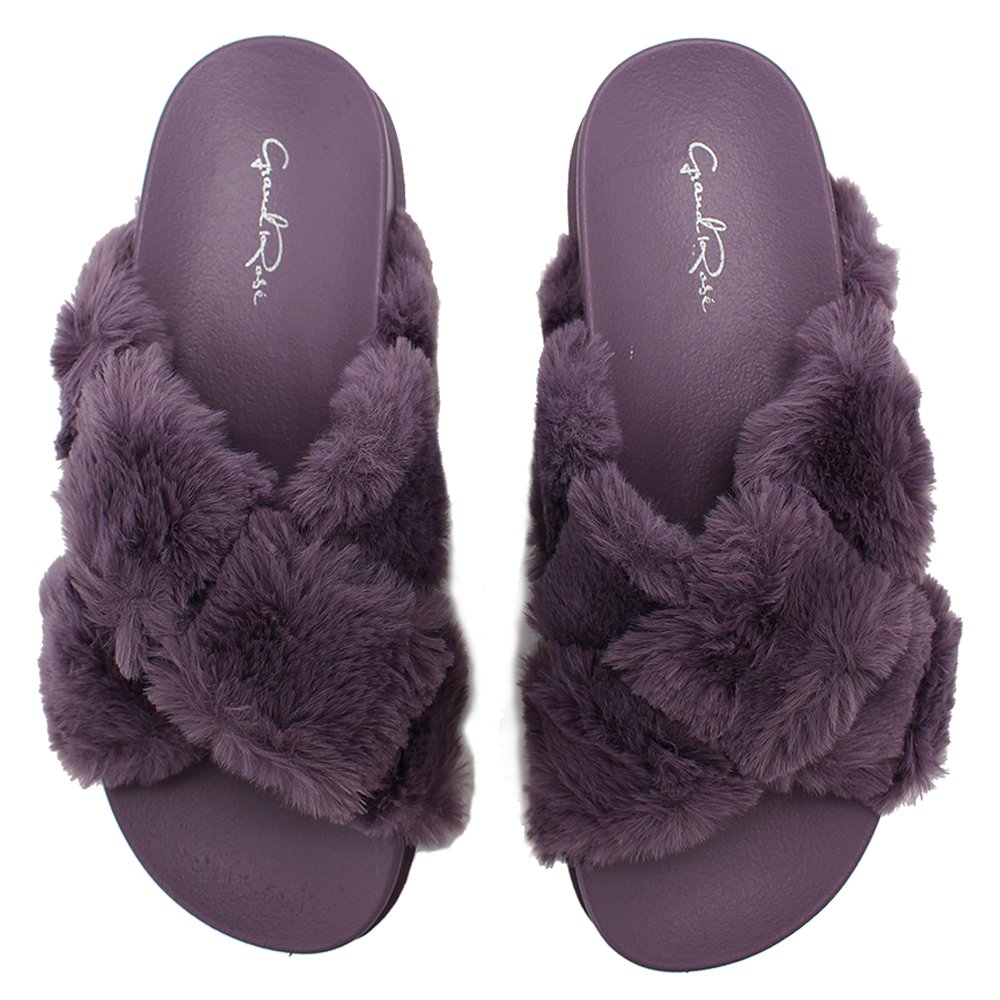 GRS Ex-LA warehouse Lady Winter Fashion Faux Fur Slippers cross upper slide home warm Flat sandal