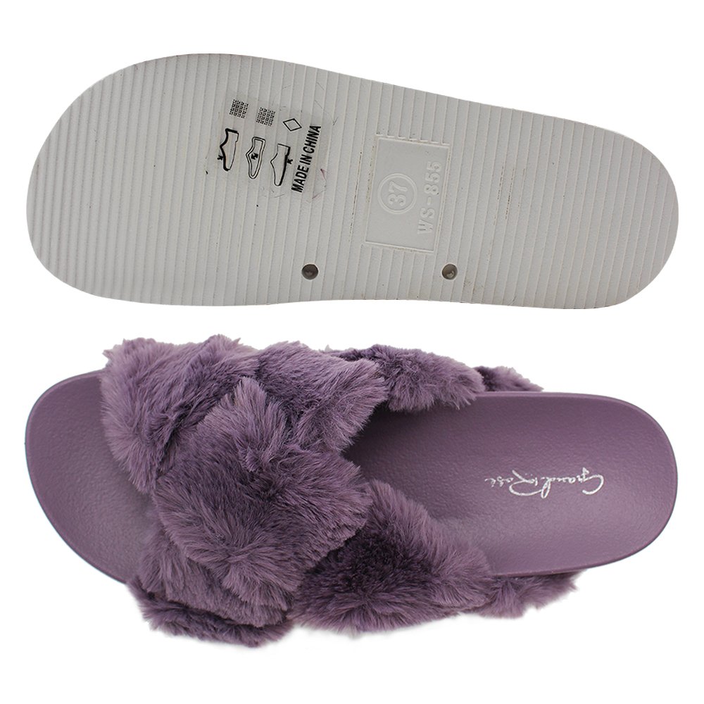 GRS Ex-LA warehouse Lady Winter Fashion Faux Fur Slippers cross upper slide home warm Flat sandal