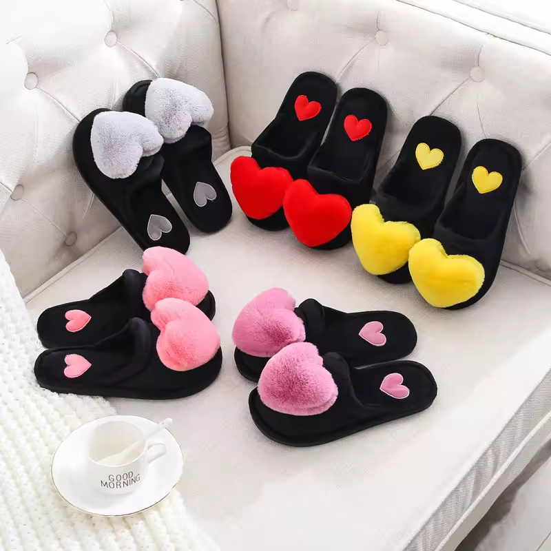 New Arrival Hot Selling Home Lady Heart Cotton Cute Room Slide Slipper For Girls Daily Fluffy Slippers