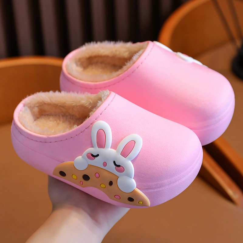Winter children cartoon cute warm indoor waterproof shoes non-slip couple home kids cotton slippers