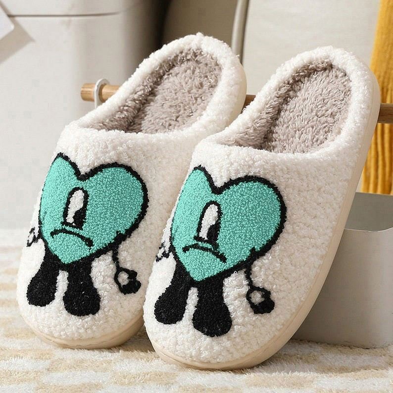 Hot Sale Stock Custom Logo Cute Red Heart Bad Bunny Slippers Slides Ladies Winter Indoor Warm House Slippers
