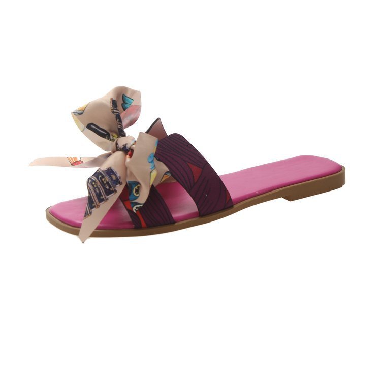 New Desgin Fashion Trend Bow Ribbon Tied Sandals Women Exquisite Flat Sandals Outdoor Slide Slippers For Women Ladies