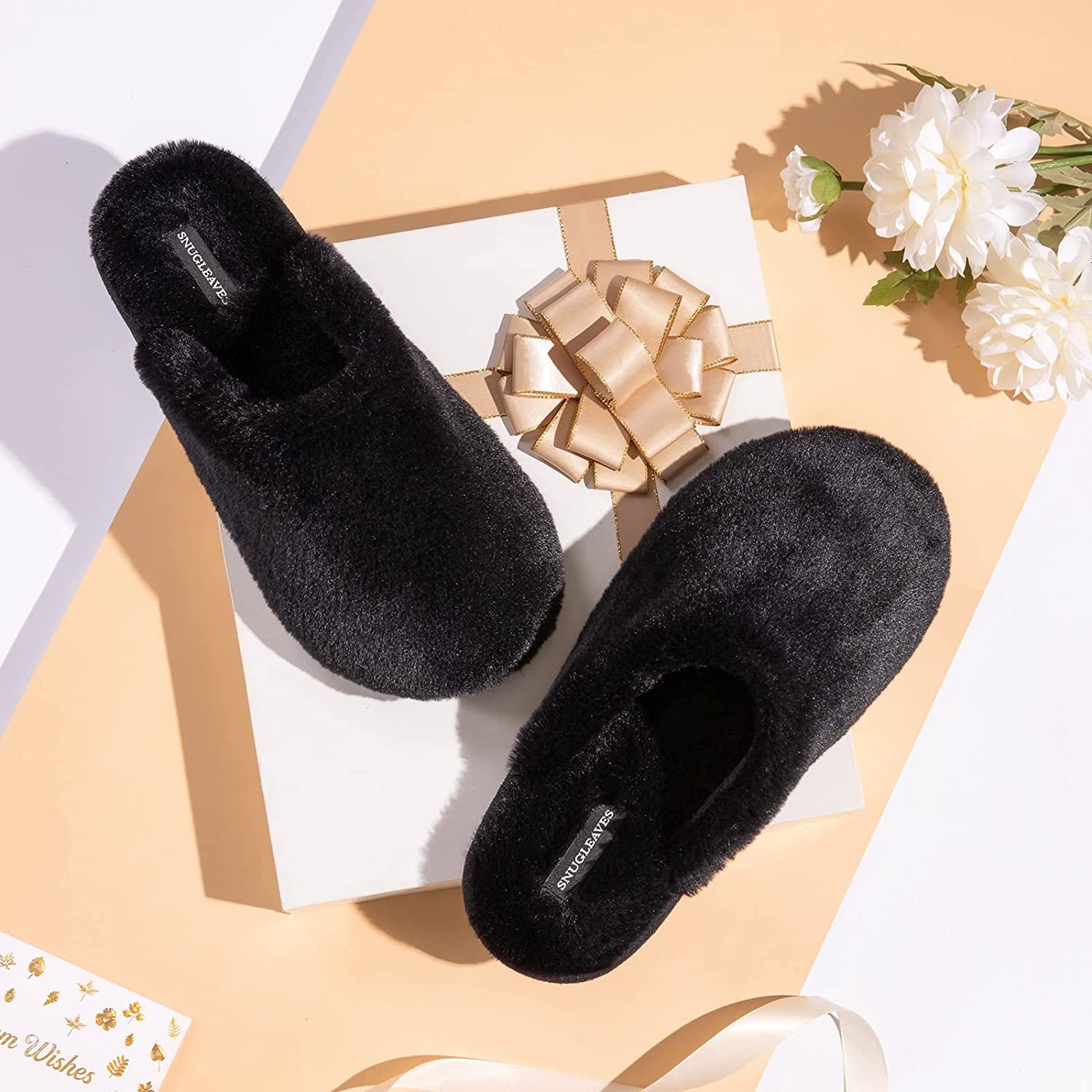 Women's Fuzzy House Memory Foam Slippers, Furry Faux Fur Lined Bedroom Shoes, Cozy Indoor Winter Home Slide Slippers