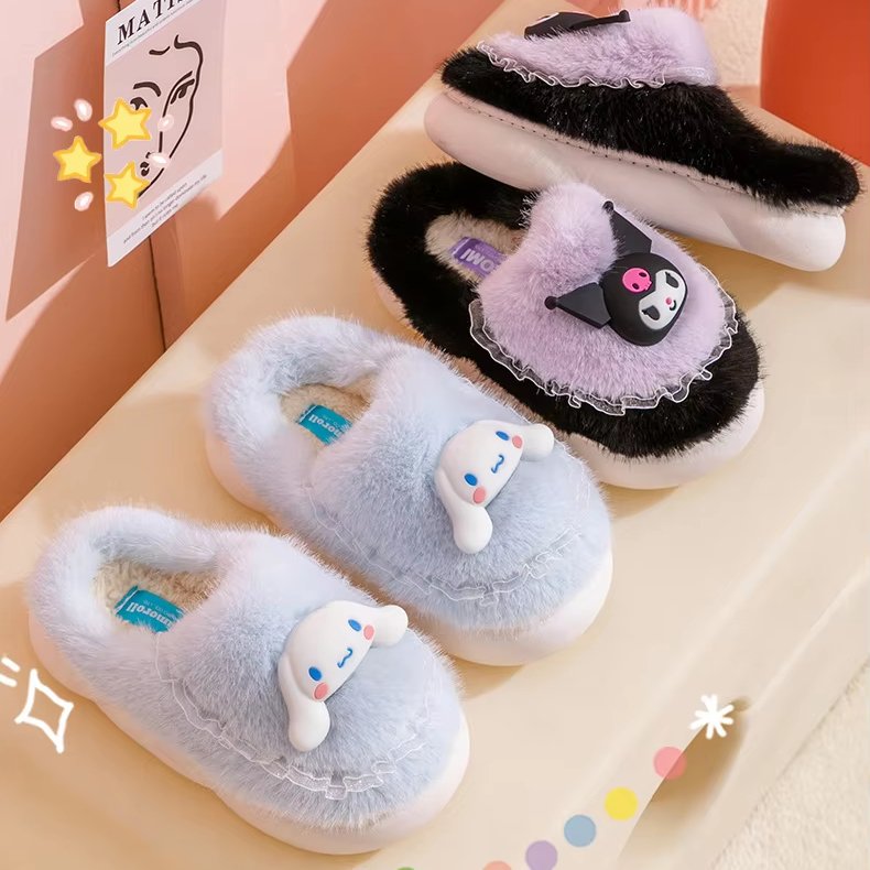 Fluffy Women's and Kid's Fashion Snow slides slippers for house 2024 Winter Slip on Cotton fur Shoes For Women and Kids