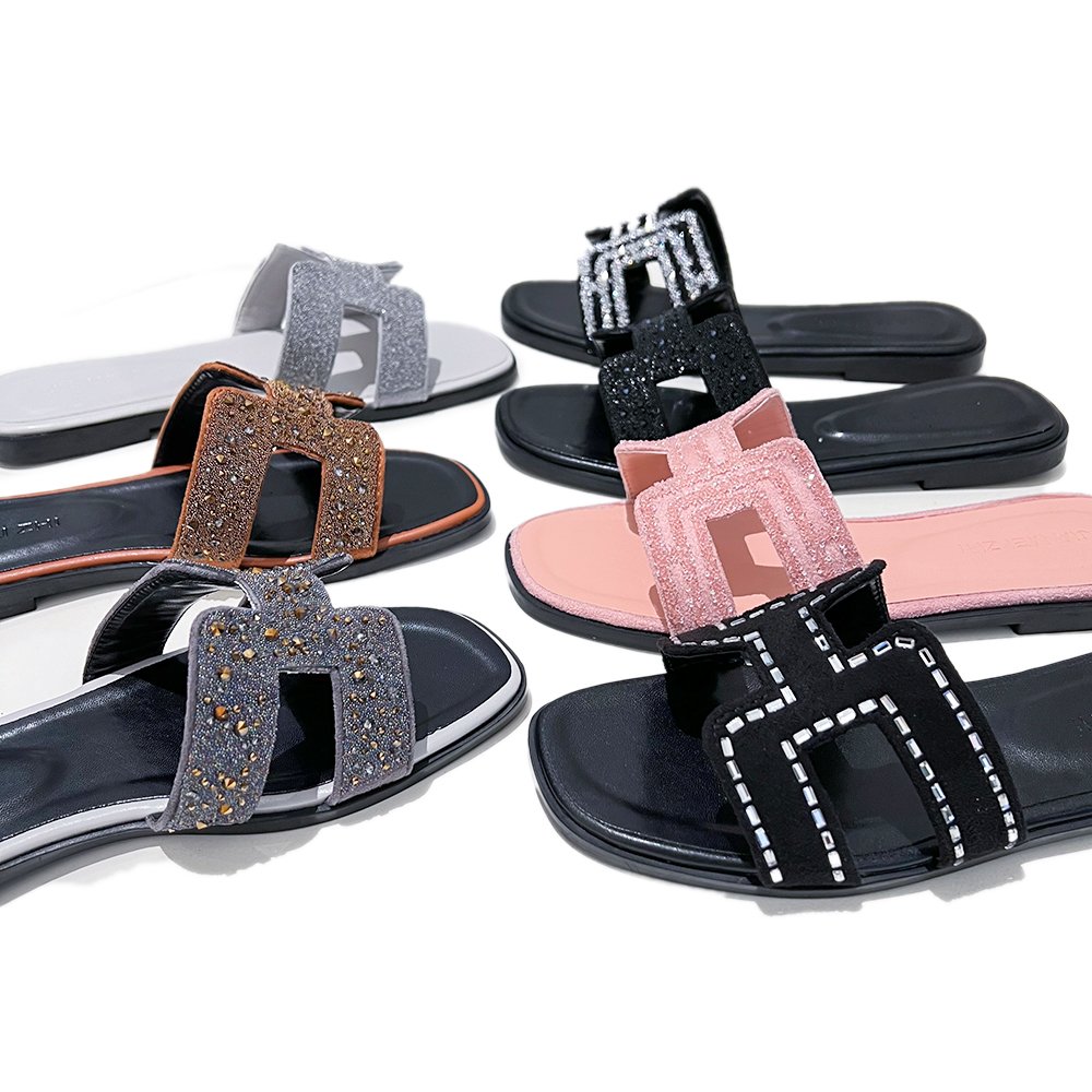 Women Best Seller Slipper Shoes High Quality Lady Shiny Upper Flat Slippers Shoes Comfy Leather Slide Shoes