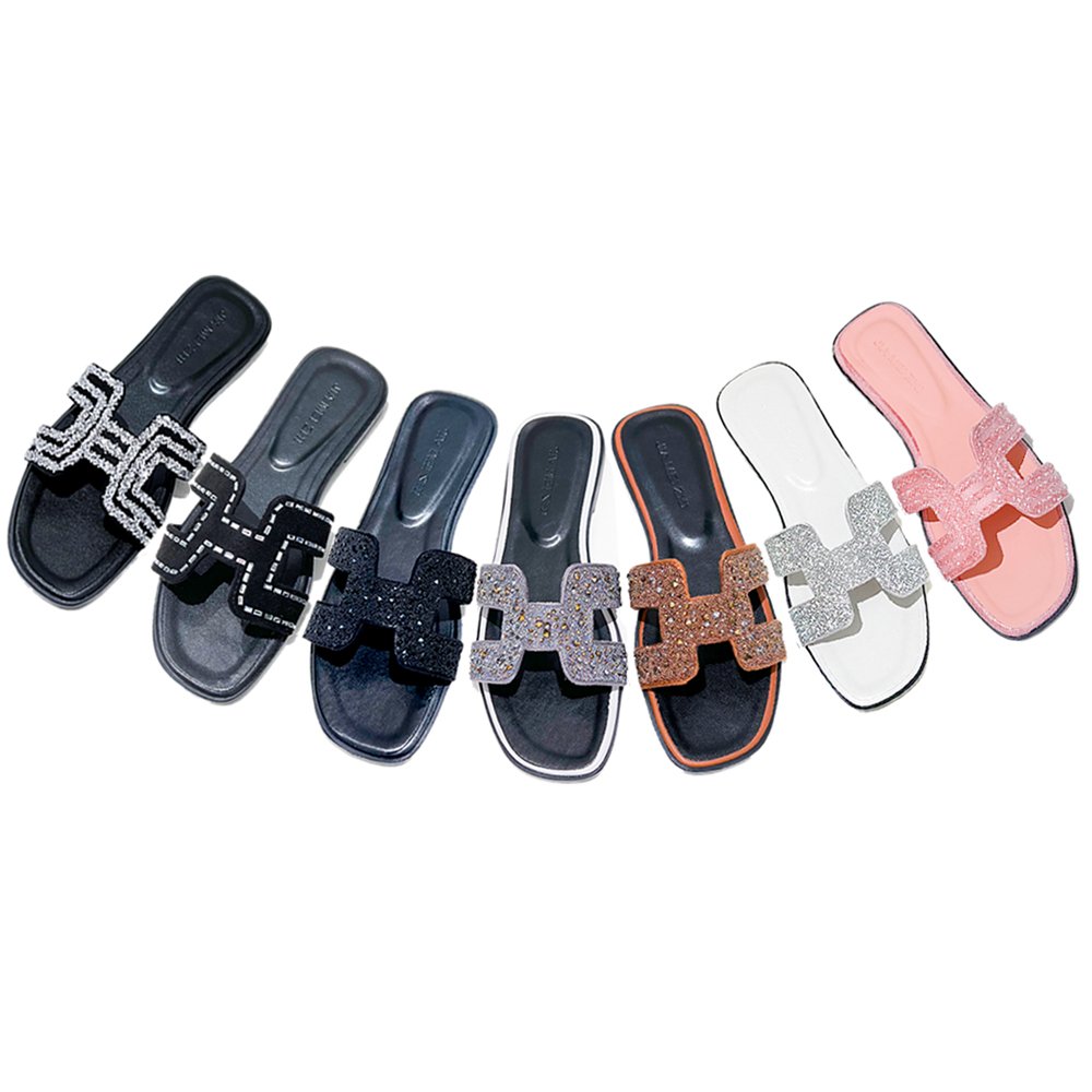 Women Best Seller Slipper Shoes High Quality Lady Shiny Upper Flat Slippers Shoes Comfy Leather Slide Shoes