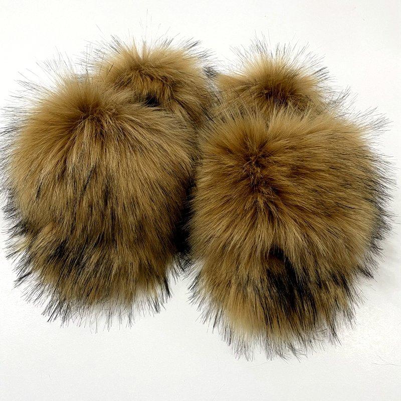 Women's Spring Summer Plus Size Luxury Furry Faux Raccoon Fur Slippers Plush Warm Home Cotton Shoes Indoor Fur Slides