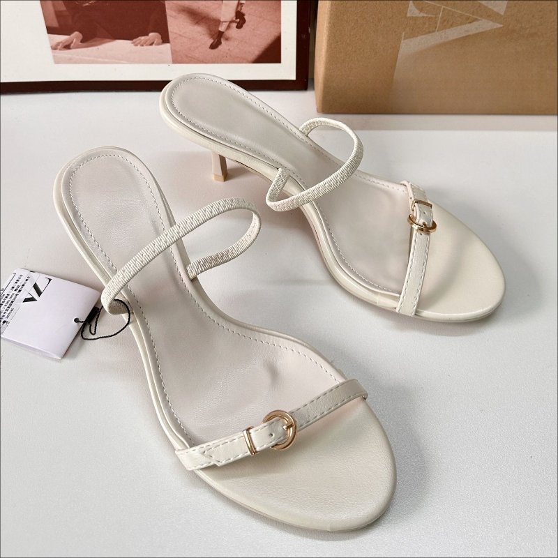 Famous ZA Women's Shoes 2024 Summer Square Toe Open Toe Thin High Heel Sandals White Designer Slides Slippers