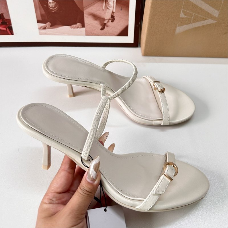 Famous ZA Women's Shoes 2024 Summer Square Toe Open Toe Thin High Heel Sandals White Designer Slides Slippers