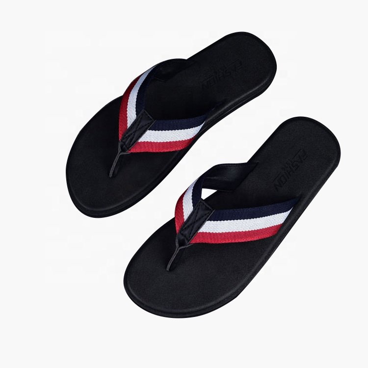 Customized high quality men's sandal black leather shoes men large summer beach slide slippers flip flop for men