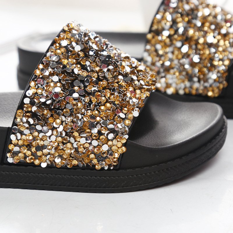 New Fashion Trend High Quality Popular Cool Beach Non Slip Thick Bottom Rhinestone Flat Custom Women Slippers Slides Slippers