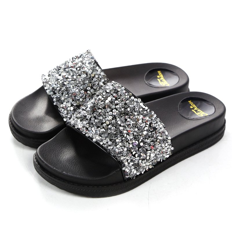New Fashion Trend High Quality Popular Cool Beach Non Slip Thick Bottom Rhinestone Flat Custom Women Slippers Slides Slippers