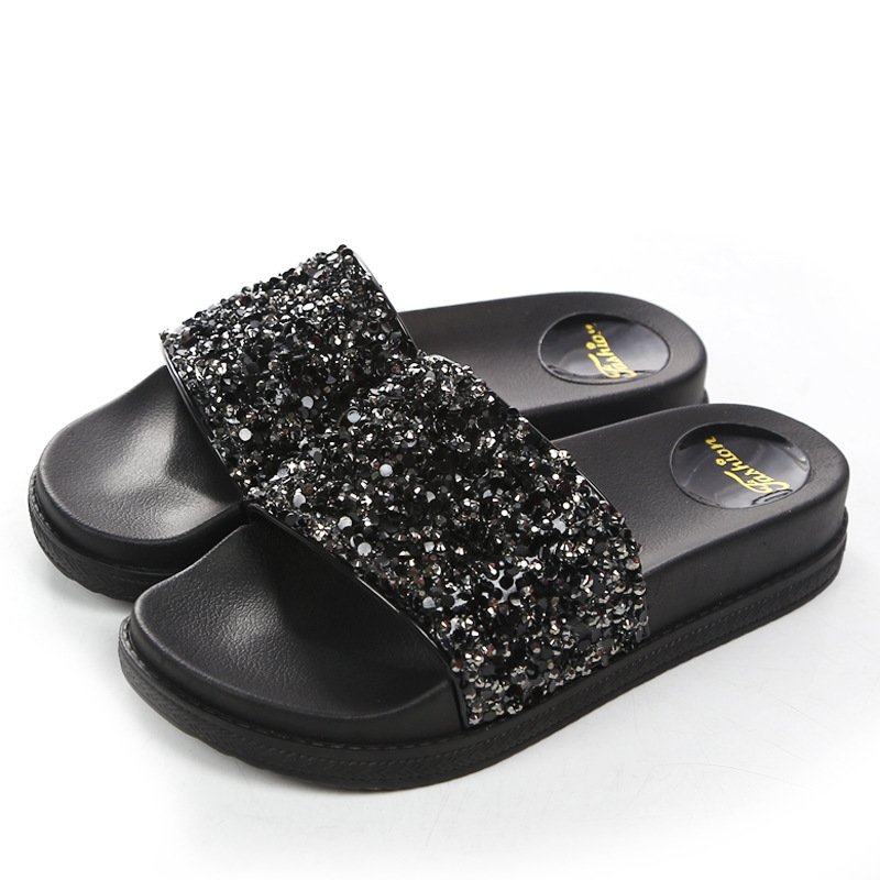 New Fashion Trend High Quality Popular Cool Beach Non Slip Thick Bottom Rhinestone Flat Custom Women Slippers Slides Slippers