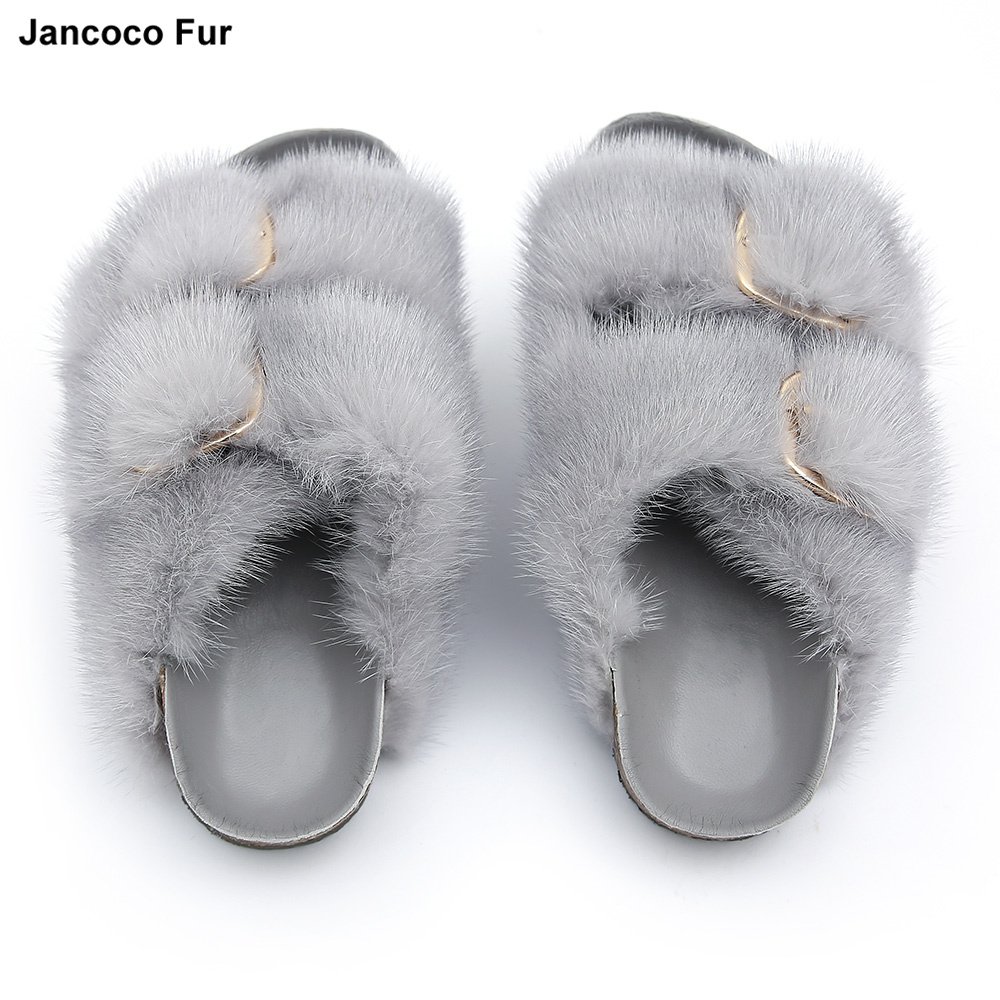 2021 High Quality Luxury Real Fashion Furry Mink Fur Slides Slippers For Women
