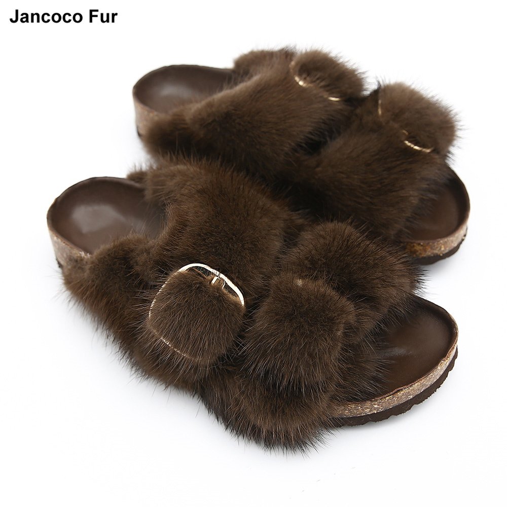 2021 High Quality Luxury Real Fashion Furry Mink Fur Slides Slippers For Women